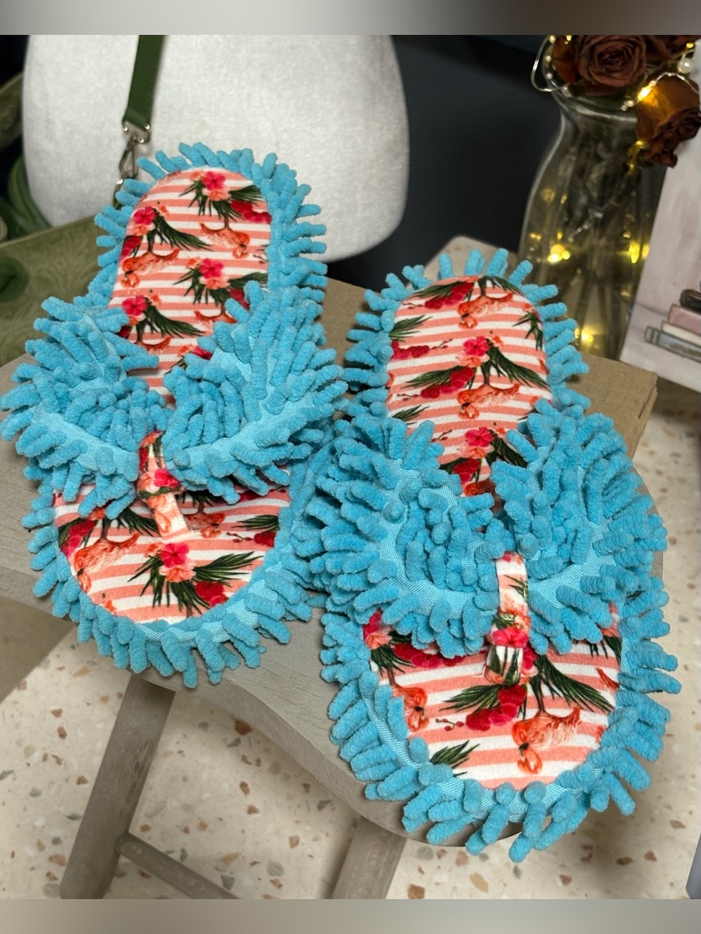 Aunt Deloris House Slippers by Two Left Feet "Ready To Flamingle" style,Size 7/9 - Picture 4 of 17